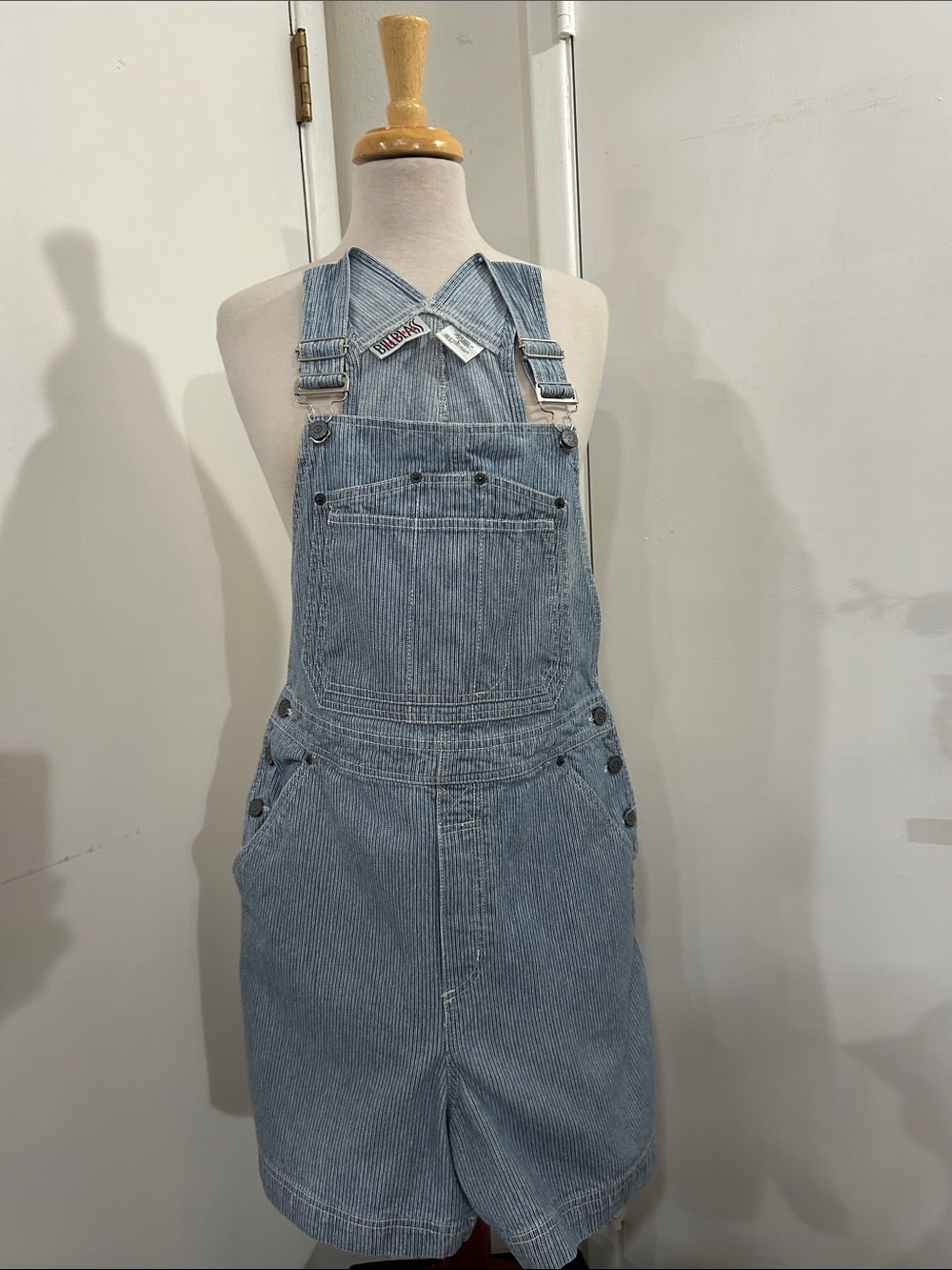 bill blass Light Blue Pinstripe Denim Overalls Romper